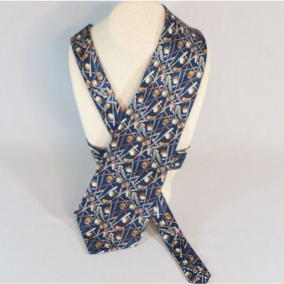 Crooks & Creed London Mens Neck Tie Gold Theme Midnight Blue White - Picture 1 of 4